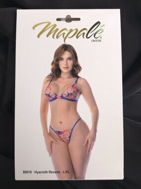Mapale Hyacinth Reverie Floral Embroidered Bralette Thong Set L/XL